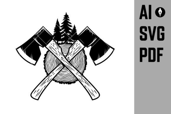 Download Crossed Lumberjack Axes with Wood Cut. - Premium Resources