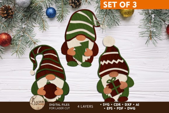 Download GNOMES CHRISTMAS ORNAMENTS SET, Wood Cut - Premium Resources
